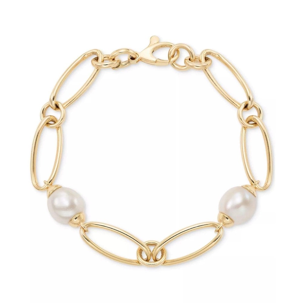Pearl Oval Link Bracelet in 14k Gold-Plated Sterling Silver